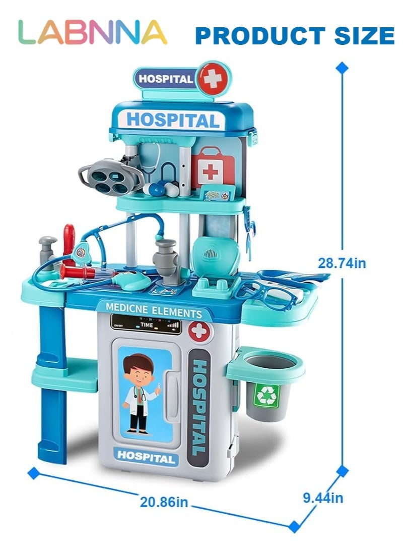 LABNNA Doctor Kit for Kids 3-5 with Costume, Toddler Medical Toys Play Set with Rolling Cart, Costume, and Stethoscope,Role Play Kids Doctors Set Educational Birthday Gift for Kids (Blue) - Image 2